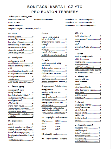 Bonitační karta Boston - strana 1