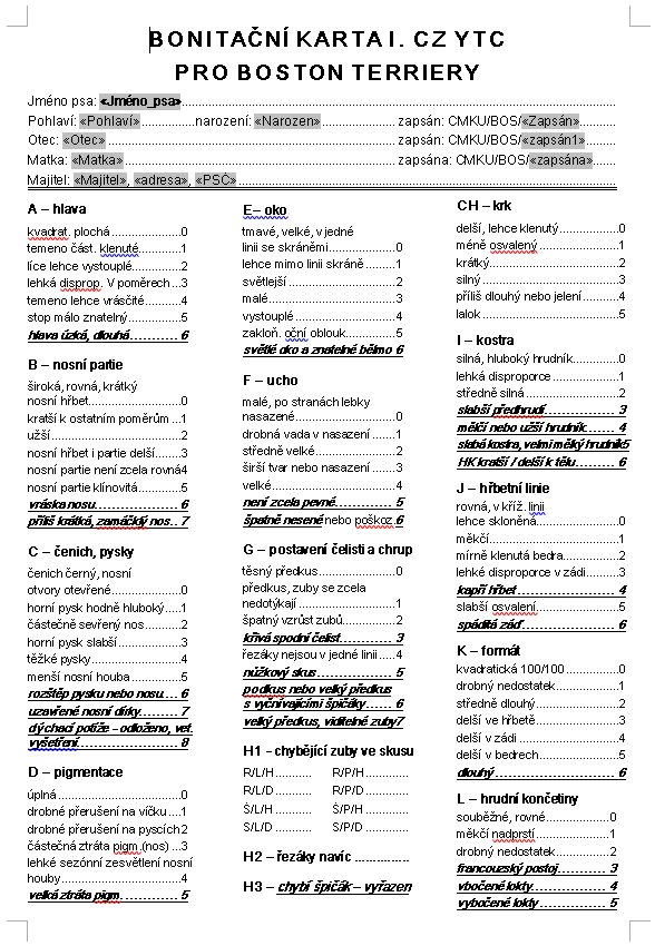 Bonitační karta Boston - strana 1